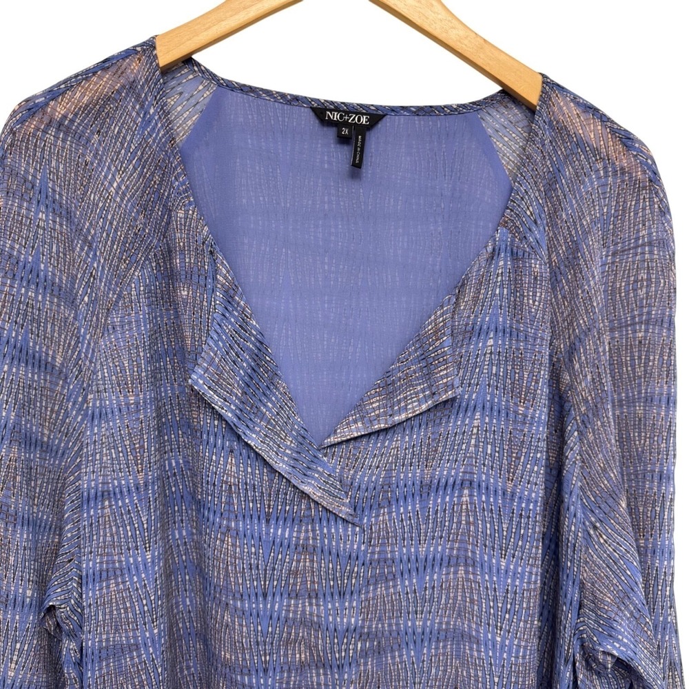 Nic+Zoe NWT Blouse 2X V Neck Long Sleeve Tunic Top‎ Purple Blue Office Career - Picture 2 of 7